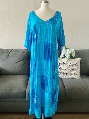 Bright Turquoise Patchwork Caftan Dress